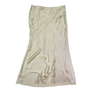 Newport News Size 10 Cream Silk Maxi Skirt Bias Cut